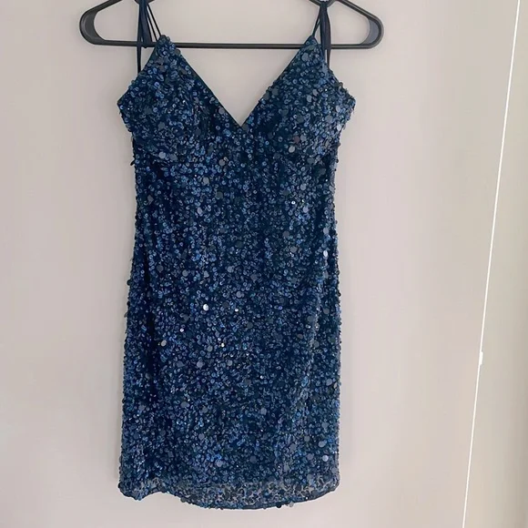 Adrianna Pappel navy blue sequin tank shift dress